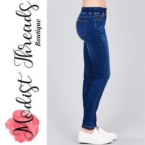Modist Threads Pants - Drawstring Waist Dark Blue Denim Skinny Pants Modist Threads Pants - Drawstring Waist Dark Blue Denim Skinny Pants